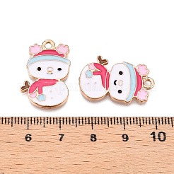 クリスマステーマラックメッキ合金エナメルペンダント  カドミウムフリー＆鉛フリー  ライトゴールド  雪だるまチャーム  ホワイト  24x15.5x1.5mm  穴：1.8mm&nbsp;ENAM-T021-14KCG