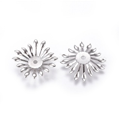 変色しないマルチペタル 316 サージカルステンレススチールビーズキャップ  花  ステンレス鋼色  24x24x3mm  穴：2mm&nbsp;STAS-G196-03P