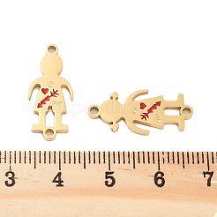 Valentine's Day Ion Plating(IP) 304 Stainless Steel FireBrick Enamel Boy Girl Connector Charms&nbsp;STAS-Z078-16G