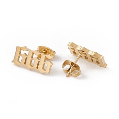ナンバーイヤリング  女性用304ステンレススチールスタッドピアス  NUM。6  7x14mm  ピン：0.7mm&nbsp;LS-EJEW-F286-01H-G
