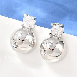 真鍮製パヴェクリアシングルキュービックジルコニアスタッドピアス  ラウンド  鉛フリー＆カドミウムフリー  長持ちメッキ  ラックめっき  プラチナ  18x12mm&nbsp;EJEW-G471-36P