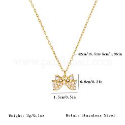 Elegant 304 Stainless Steel Bowknot Pendant Necklaces with Imitation Pearl for Women&nbsp;JI9593