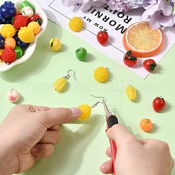フルーツテーマの不透明樹脂ペンダント60個、10スタイル  プラチナトーンループ付き  ミックスカラー  混合図形  20~28x14~20mm  穴：2mm  6個/スタイル&nbsp;AJEW-CJ0005-31