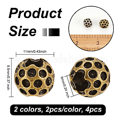 4個 2色 真鍮ヨーロピアンビーズ  大穴ビーズ  ラウンド  ミックスカラー  11.5x9.5mm  穴：6mm  2個/カラー&nbsp;KK-OC0001-34