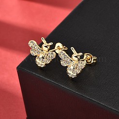 Bees Brass Micro Pave Clear Cubic Zirconia Stud Earrings&nbsp;EJEW-A135-08G
