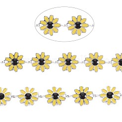 304ステンレススチールひまわりリンクチェーン  エナメル  18KGP本金メッキ  ハンダ付け  きいろ  13x10x1mm  約3.28フィート（1m）/連&nbsp;STAS-N092-01P