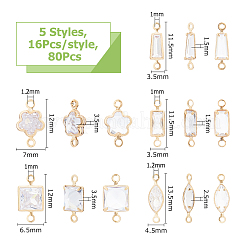 80Pcs 5 Styles Alloy Pave Clear Cubic Zirconia Connector Charms&nbsp;FIND-HS0001-D