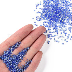 11/0 グレードの丸い透明ガラス シード ビーズ  銀並ぶ丸い穴  コーンフラワーブルー  2x1.5mm  穴：0.3mm  約3300個/50g&nbsp;X-SEED-Q007-F43