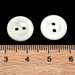 天然の貝ボタン  ヴィンテージ風の縁取りが施された2つ穴のフラットラウンドボタン  貝殻色  12.5x2mm  穴：1.8mm&nbsp;SH-CBA5C5E-03