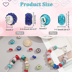 100Pcs 2 Style Polymer Clay Rhinestone & Resin European Large Hole Beads with Silver Color Plated Brass Cores&nbsp;FPDL-NB0001-04