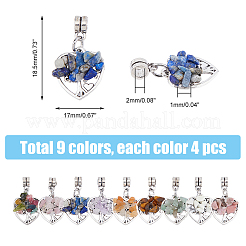 36Pcs 9 Styles Natural Mixed Gemstone European Dangle Charms&nbsp;PALLOY-AB00243