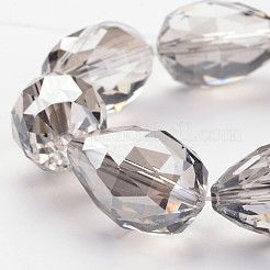 電気メッキガラスビーズ連売り  パール光沢メッキ  多面カット  ティアドロップ  ライトグレー  25x18mm  穴：2mm  8個/連  8インチ（21cm）&nbsp;EGLA-J139-PL02
