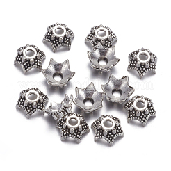 アンティークシルバーチベットシルバーファンシービーズキャップ  無鉛の  花  直径約7mm  高差3mm  穴：2mm&nbsp;X-AA188