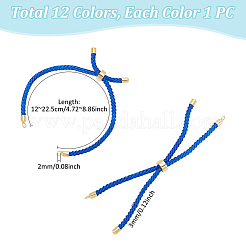 12個 12色調節可能なナイロンコットンコードメイキング  ラックメッキ真鍮のパーツ  ゴールドカラー  ミックスカラー  4-3/4~8-7/8インチ（12~22.5cm）  3mm  穴：2mm  1pc /カラー&nbsp;OCOR-HY0001-42