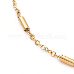 304ステンレススチールアズキチェーンアンクレット  チューブビーズで  ゴールドカラー  8-5/8インチ（22cm）&nbsp;AJEW-AN00392-02