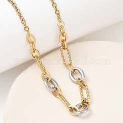 ツートンカラーの304ステンレススチール製オーバルリンクチェーンネックレス（女性用）  本金メッキ&ステンレススチールカラー  18.11インチ（46cm）&nbsp;NJEW-A074-05GP