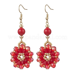 Flower Glass Seed Beads Dangle Earrings&nbsp;EJEW-MZ00697