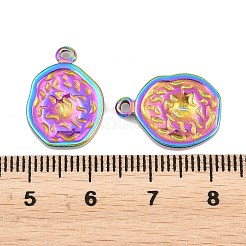 304ステンレスペンダント  イオンプレーティング（ip）  テクスチャ  凹凸フラットラウンド  虹色  17.5x13x2.5mm  穴：1.4mm&nbsp;STAS-B024-51M