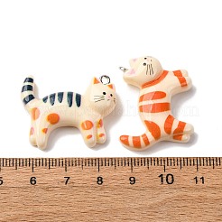 不透明樹脂ペンダント  猫  プラチナ鉄ループ付き  ミックスカラー  23.5x29.5x8.5mm  穴：1.8mm&nbsp;RESI-B034-01