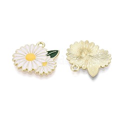 合金とエナメルのペンダント  花  ライトゴールド  ホワイト  20x22x2mm  穴：1.6mm&nbsp;ENAM-T021-26A