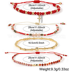 4Pcs 4 Styles Adjustable Natural Mixed Gemstone & Glass Beads Braided Bracelet&nbsp;VI8109-1