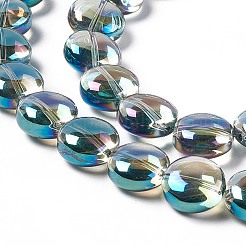 電気メッキガラスビーズセット  フル虹メッキ  フラットラウンド  ライトシーグリーン  12~12.5x6.5mm  穴：1mm  約50個/連  23.62インチ（60cm）&nbsp;EGLA-L033-FR02