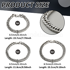 3Pcs 3 Styles 304 Stainless Steel Cuban Link Chains Bracelets for Men & Women&nbsp;BJEW-GO0002-17