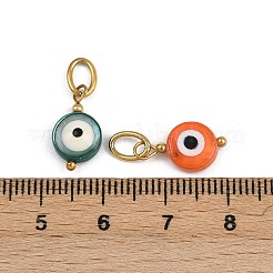 Dyed Natural Shell Enamel Evil Eye Charms&nbsp;STAS-A120-02G