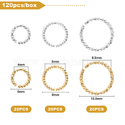 長持ちするメッキ真鍮オープン丸カン  ツイストラウンド  ミックスカラー  6~10.5x1mm  内径：4~8.5mm  120個/箱&nbsp;KK-BC0001-19