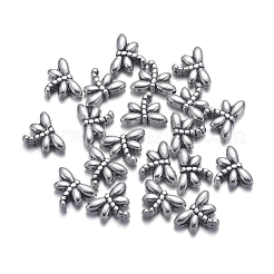 チベット銀ビーズ  鉛フリー＆カドミウムフリー  トンボ  アンティークシルバー  約8.2mm長  穴：約1mm&nbsp;AB45