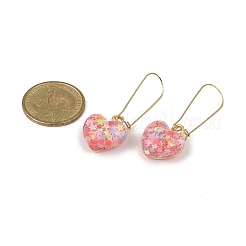 レジンダングルフープピアス  女性用316サージカルステンレスフープピアス金具付き  ゴールドカラー  ハート  51.5x18.5mm&nbsp;EJEW-JE06352-02