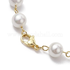 8mm ラウンドシェルパールと真鍮のハートリンクブレスレット (女性用)  ゴールドカラー  7-1/2インチ（19.2cm）&nbsp;BJEW-JB10424