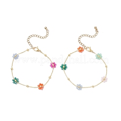 女性用真鍮ガラスフラワーリンクブレスレット  カラフル  7-3/8インチ（18.6cm）&nbsp;BJEW-JB12383