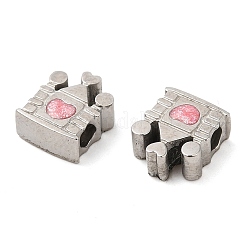 304ステンレススチールビーズ  エナメル  城  ステンレス鋼色  7.5x6.5x3.5mm  穴：1.9mm&nbsp;STAS-E198-03P