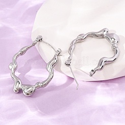 女性用304ステンレスフープピアス  ナゲット  ステンレス鋼色  32.5x25x4mm&nbsp;SA-CBA7B26-02P