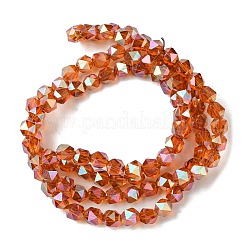 電気メッキガラスビーズセット  多面カット  レッドオレンジ  5.5x5x6mm  穴：1mm  約101個/連  22.05''（56センチメートル）&nbsp;EGLA-K061-07A-FR02