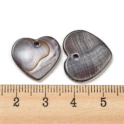 天然淡水シェルのペンダント  染め  ハートチャーム  ブラック  17~17.5x17.5~19.5x2mm  穴：1.6~2mm&nbsp;X-SHEL-F008-01A