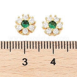 真鍮製マイクロパヴェキュービックジルコニアビーズ  カドミウムフリー＆ニッケルフリー＆鉛フリー  花  18KGP本金メッキ  7.5x7.5x3.5mm  穴：0.8mm&nbsp;KK-U056-16G-01