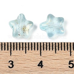 透明スプレー塗装の艶消しガラスビーズ  グリッターパウダー付き  スター  アクア  8x8x4mm  穴：1mm&nbsp;GLAA-NH0003-01G
