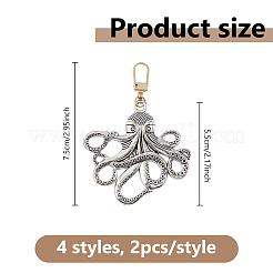 8Pcs 4 Colors Tibetan Styles Alloy Octopus Pendant Decorations&nbsp;HJEW-DC00102