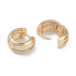 クリアキュービックジルコニアハギーフープピアス  女性のための真鍮のアクセサリー  18KGP本金メッキ  12.5x7mm&nbsp;EJEW-L292-011G