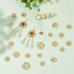 100個 10スタイル 真鍮ビーズキャップ DIYヘアデコレーションアクセサリー用  花  ゴールドカラー  11~22x11~23x2~5mm  穴：1~3mm  10個/スタイル&nbsp;KK-PH0005-72