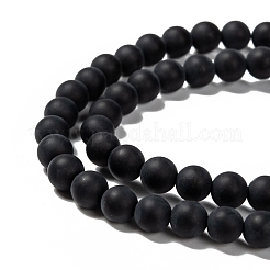 染色・加熱された天然黒瑪瑙ビーズ連売り  艶消し  ラウンド  6mm  穴：1mm  約61~63個/連  14.8インチ&nbsp;X-G-H056-6mm