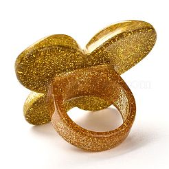 アクリル指指輪  レトロなスタイル  グリッターパウダー付き  蝶  ゴールデンロッド  6.5~36mm  内径：18mm  蝶：36mm&nbsp;RJEW-M137-02C