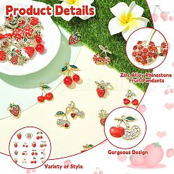 28Pcs 14 Styles Zinc Alloy Rhinestone Fruit Pendants&nbsp;FIND-CJ0004-95