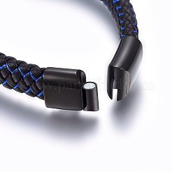 マイクロファイバー合成皮革編みコードブレスレット  ナイロンと304ステンレススチールのマグネット留め具付き  長方形  ガンメタ色  8-5/8インチ（22cm）  12x6mm&nbsp;BJEW-E345-07B