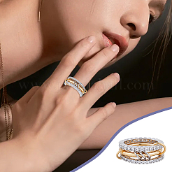 2Pcs 3 Layed Brass Rhinestone Finger Rings for Women&nbsp;RJEW-UN0003-09