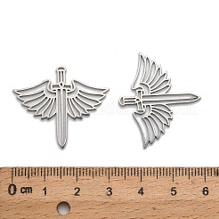 ステンレスペンダント201個  翼のチャームが付いた剣  レーザー切断  ステンレス鋼色  26x30x1mm  穴：2x0.8mm&nbsp;STAS-Z162-09P