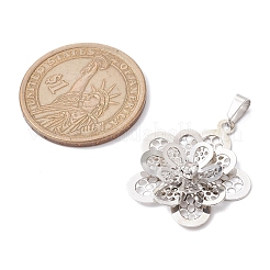 真鍮製ラインストーンペンダント  細線細工のチャーム  プラチナ  花  33x25x3.5mm  穴：6x3mm&nbsp;PALLOY-JF02513-06