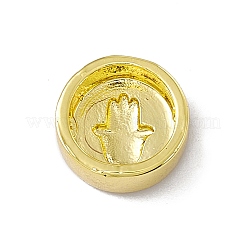 本物の 18k 金メッキ真鍮エナメル ビーズ  長持ちメッキ  宗教  カドミウムフリー＆鉛フリー  ハムサの手でフラットラウンド  ブラック  11x4.5mm  穴：1.8mm&nbsp;KK-F814-05G-03